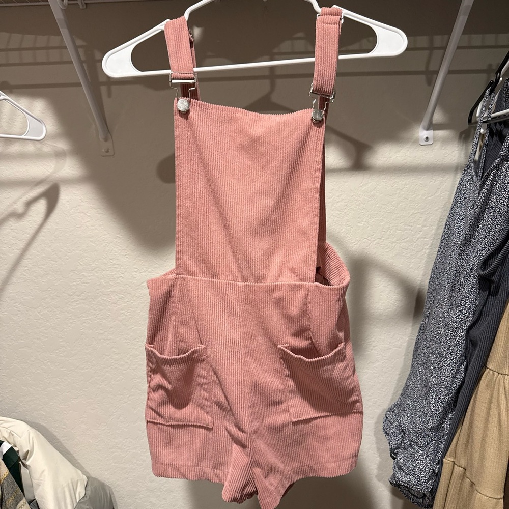 Pink Corduroy Overall Dress
